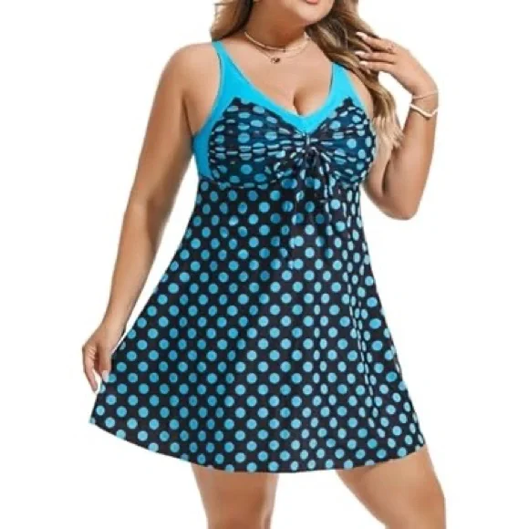 NWT - Hanna Nikole Women's Two Piece Swim Dress Plus Size Tummy Control - Picture 4 of 7